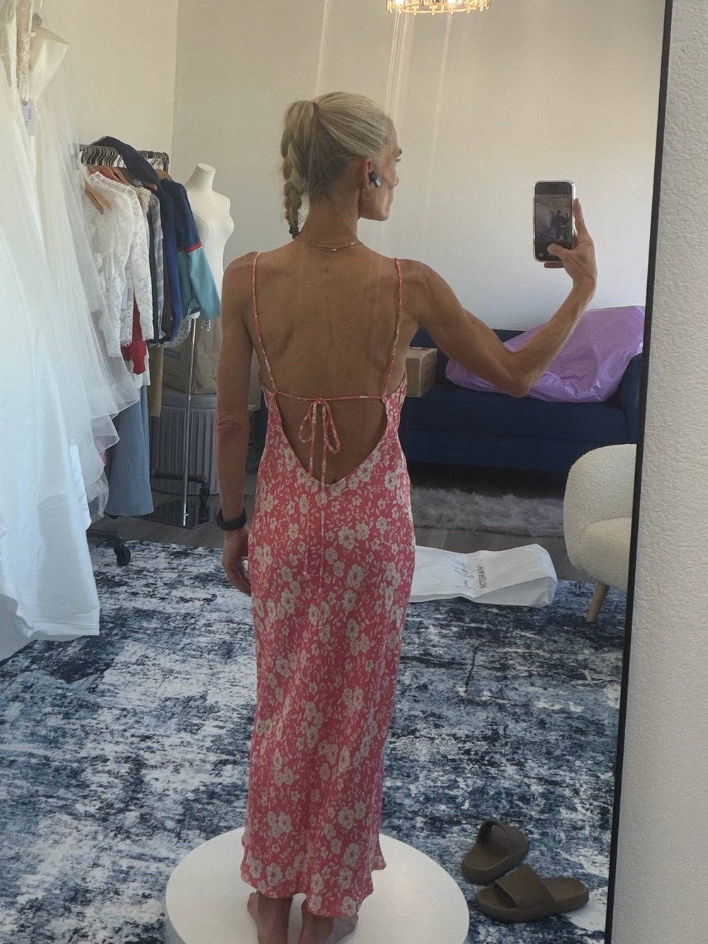 RESA Floral Pink Open-Back Midi Dress, XS